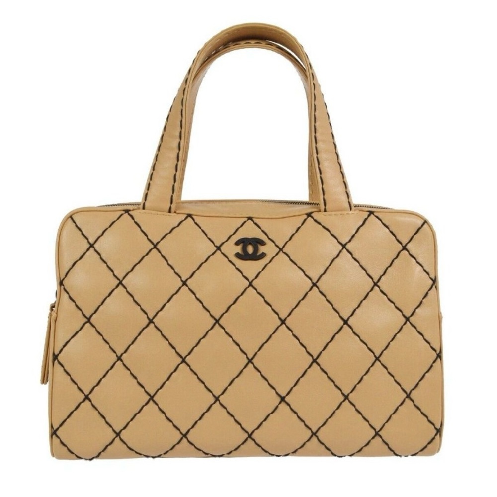 Chanel Wild Stitch Handbag Calfskin Leather Beige